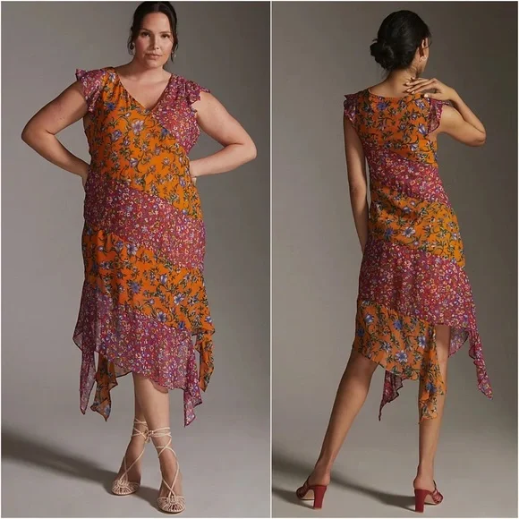NWT ANTHROPOLOGIE HANKY-HEM MIDI DRESS IN MEDIUM ORANGE - Picture 10 of 11